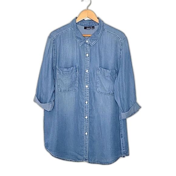 a.n.a Tops - A.N.A 100% Lyocell Light Blue Casual Button Down Collared Extra Long Shirt sz XL